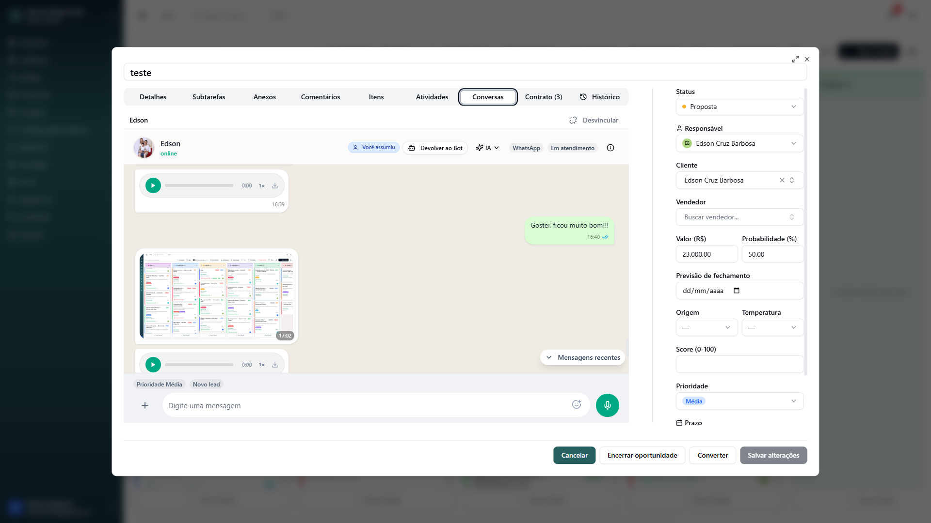 WhatsApp no CRM